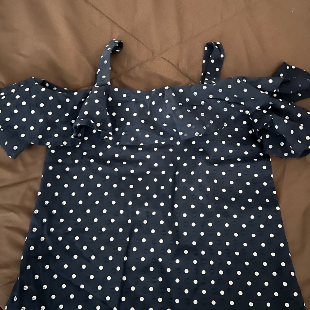 J.Crew Navy Polka Dot Off-Shoulder Top
